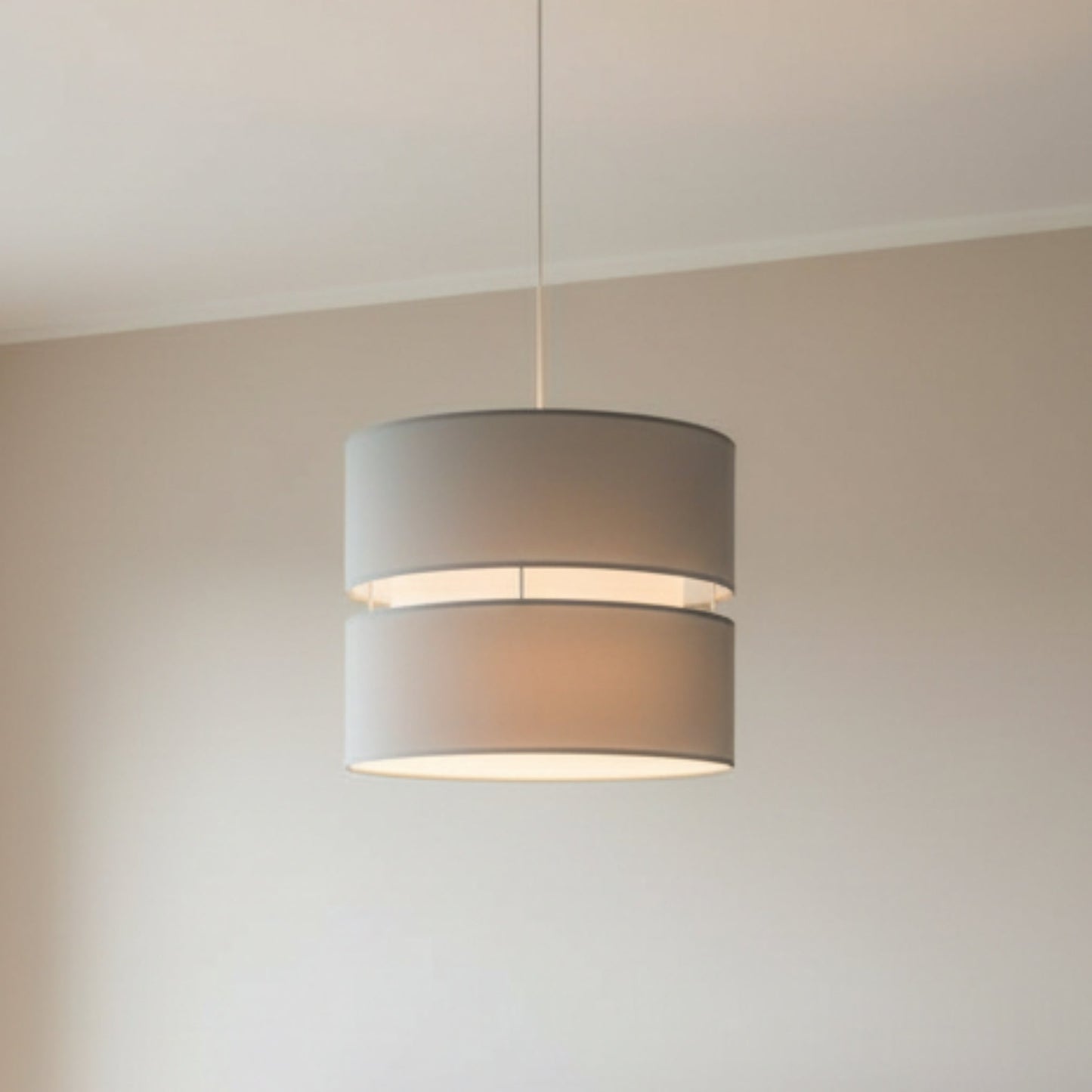Double Layer Pendant Lampshade, Light Grey and White, 21.5cm Height x 25.5cm Diameter, Dual ES/BC Fitting (Light Grey)