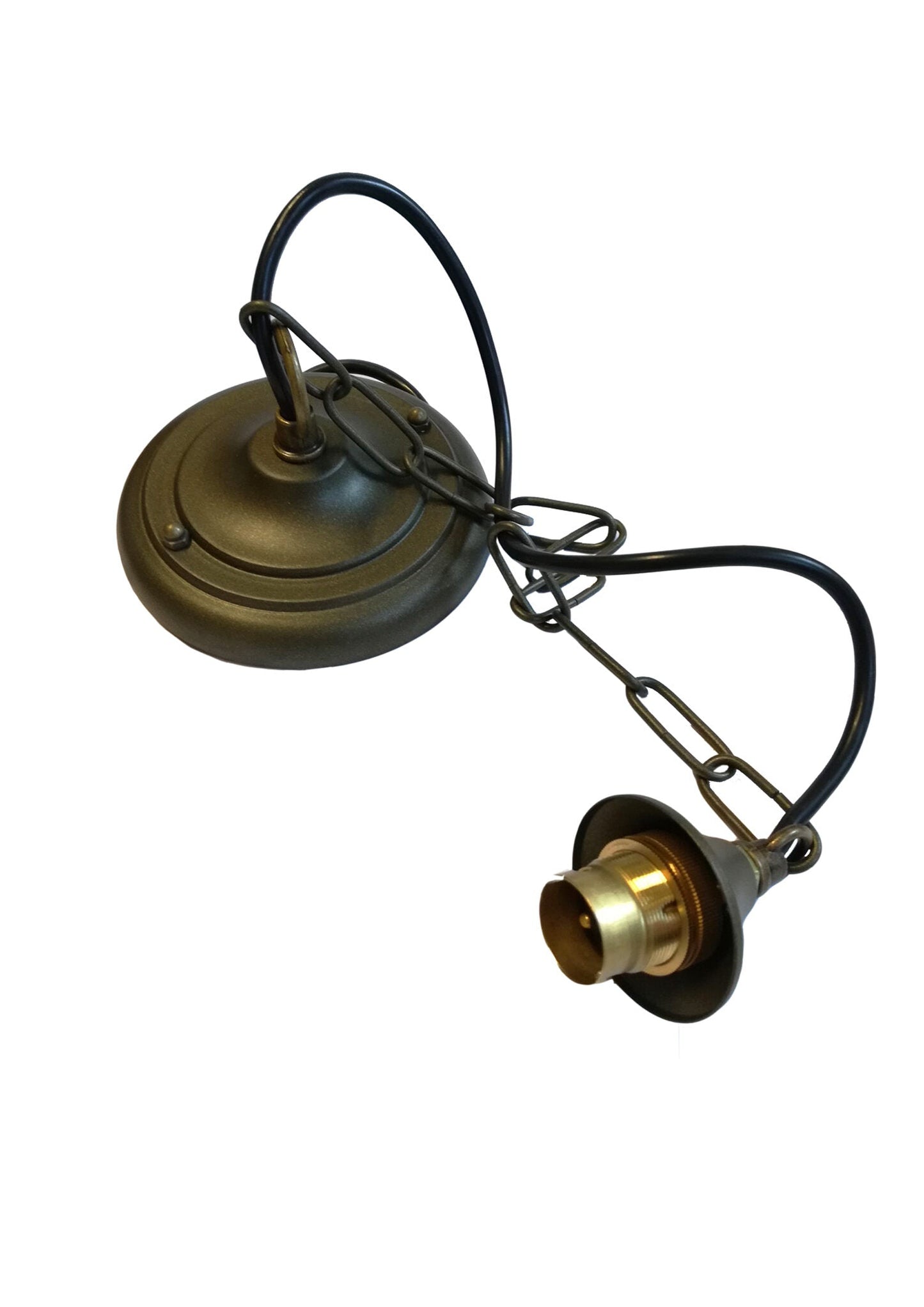 Antique Brass Pendant set for Tiffany Shades Ceiling Rose, 150cm Chain/Wire, Brass Bulb Holder Set