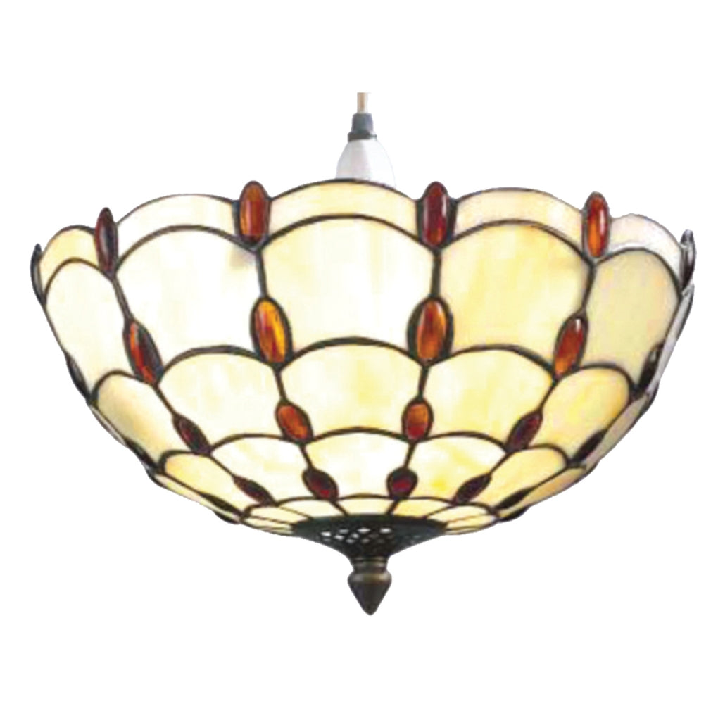 Stained Glass Amber Jewelled Uplighter 14 inch Diameter