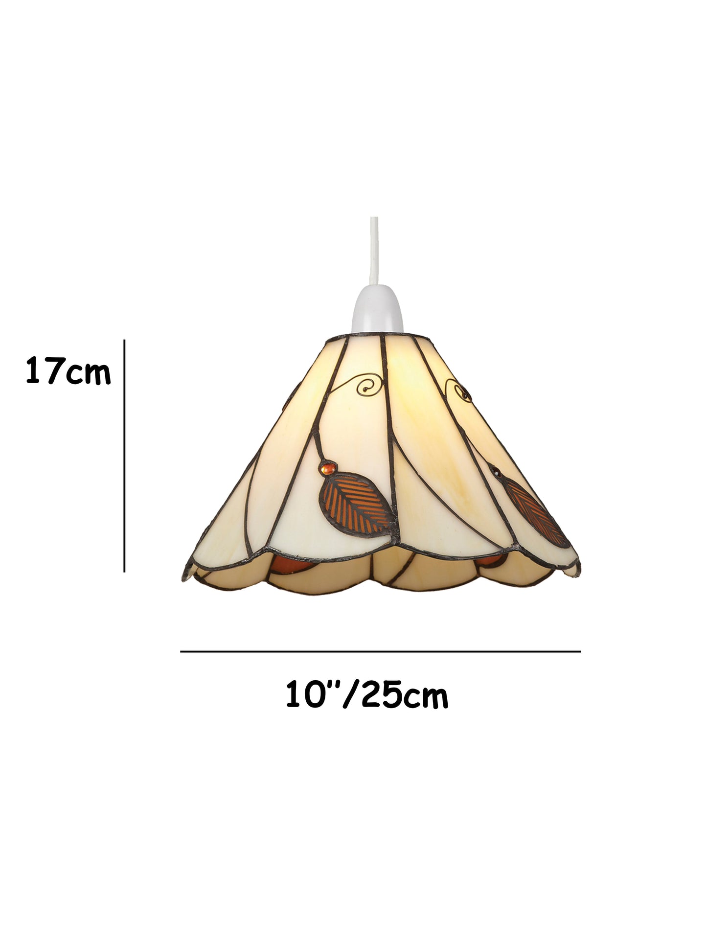 Tiffany Style Pendant Light Shade, 25 cm, Beige Leaf Design, Scalloped Glass (Brown)