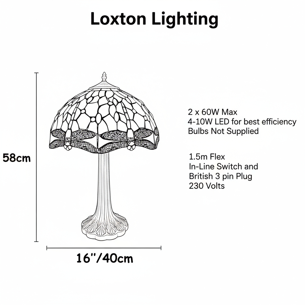 Large Classic Blue Green Dragonfly Tiffany Stained Glass Table Lamp - 16 inch Diameter - Great for Living Rooms, Hallways, and Bedrooms (PM05) Large