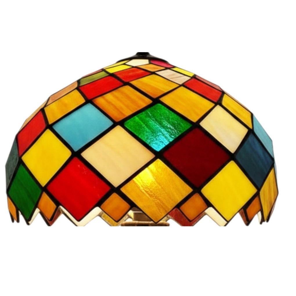Tiffany Style Shade, 30cm Dia, Multicoloured Stained Glass Shade 10mm shade ring