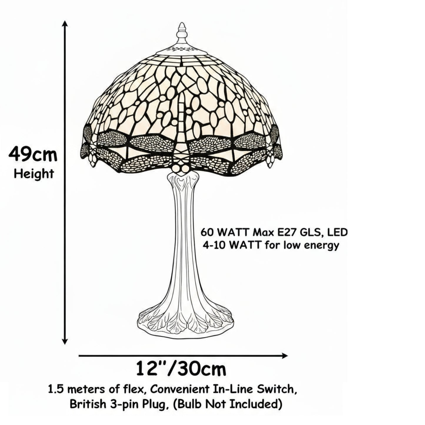 Classic Blue Green Dragonfly Tiffany Stained Glass Table Lamp - 12 inch Diameter - Great for Living Rooms, Hallways, and Bedrooms