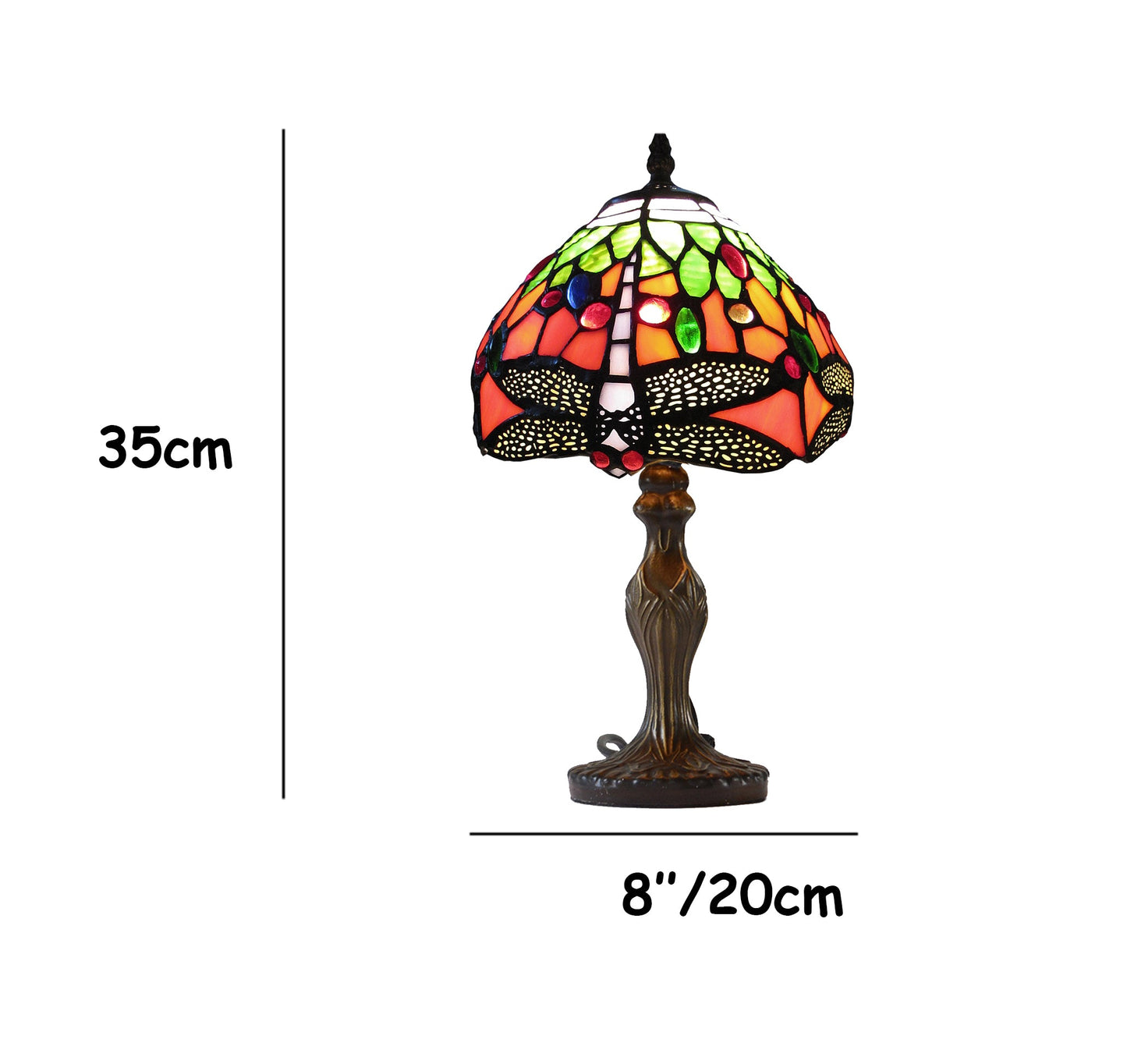 20cm Red Dragonfly with Jewels Table Lamp, Orange/Green