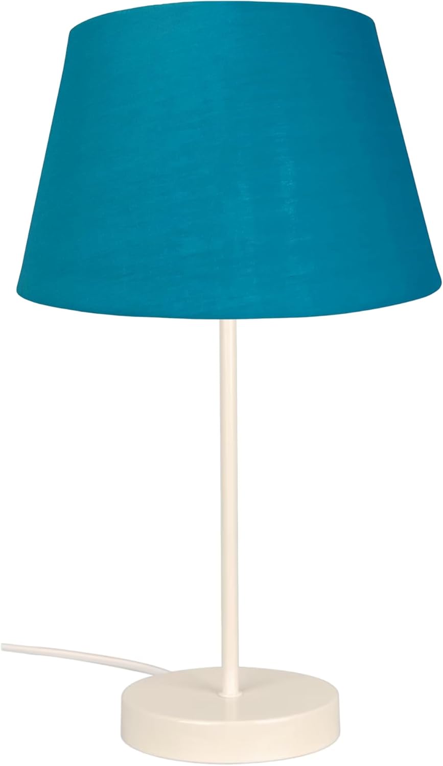Modern Cream Metal Table Lamp with Cotton Drum Shade