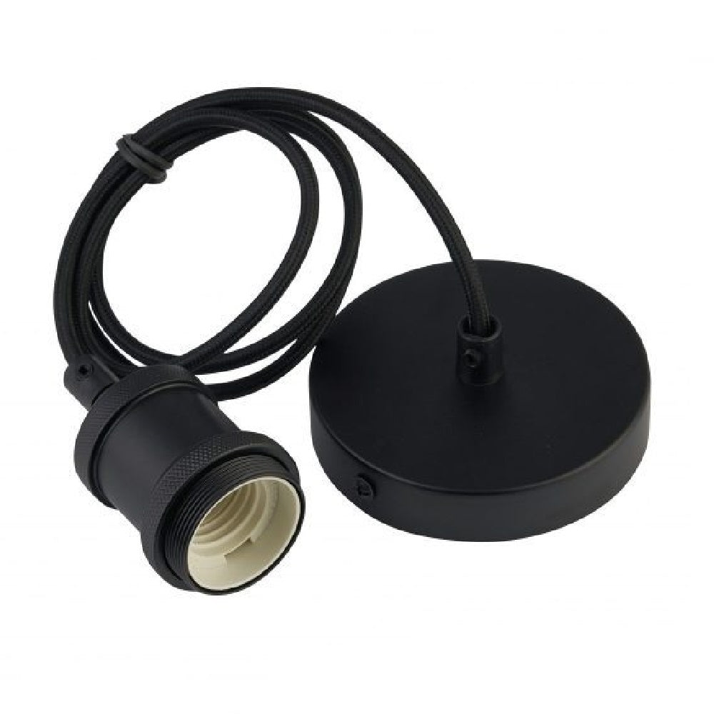 Matt Black Textile Braided Wire Cable Suspension, E27 Bulb Holder and Ceiling Rose