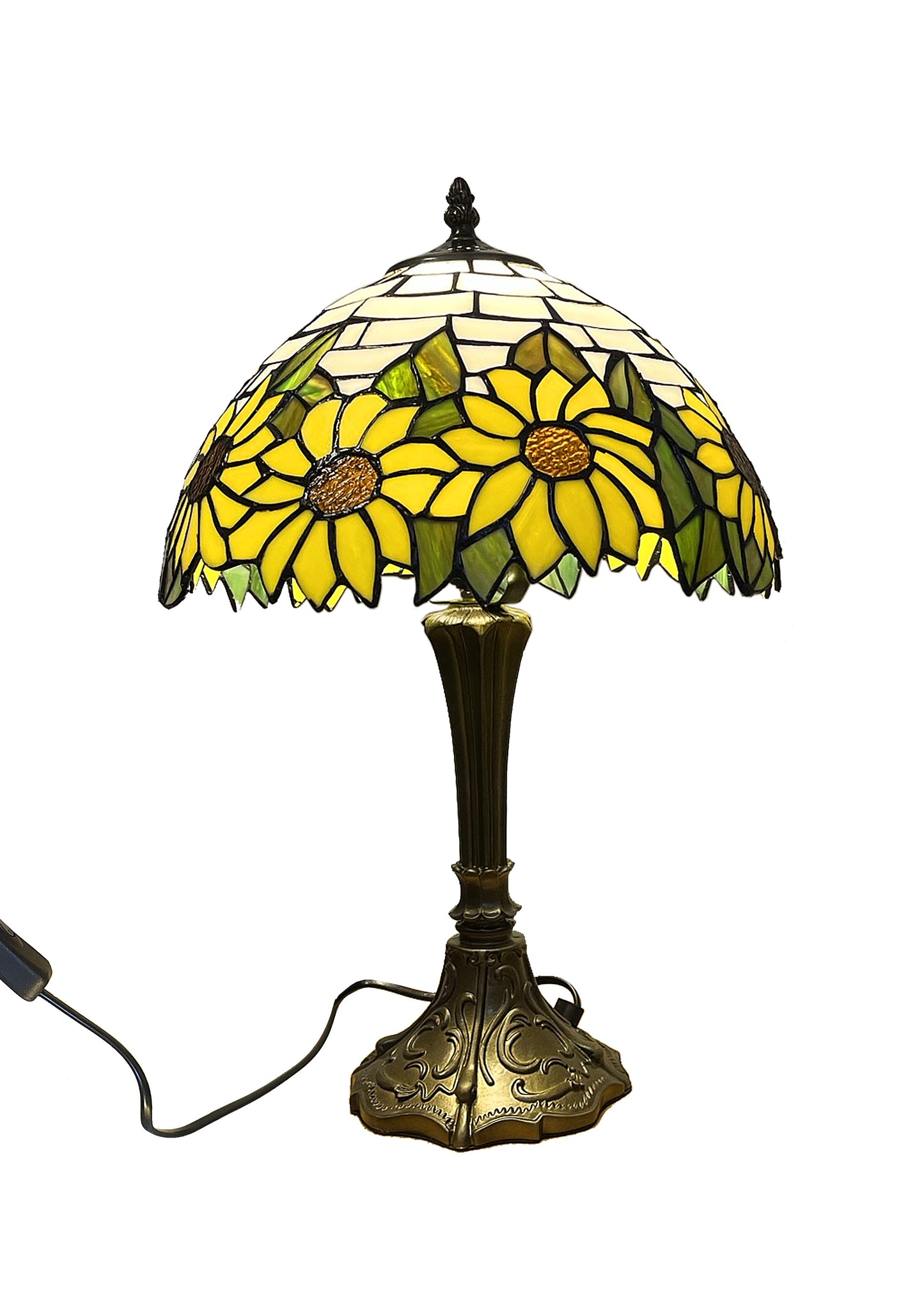 Classic Tiffany Stained Glass Table Lamp - 12 inch Diameter - (Blue and Yellow Leaf)