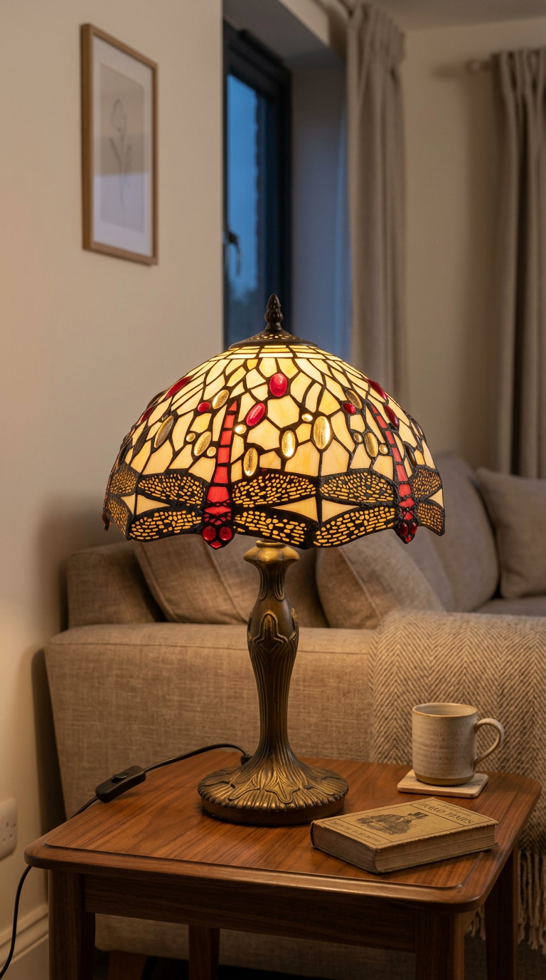 Cream Dragonfly Table Lamp Complete - 30cm Diameter Shade with L311M base