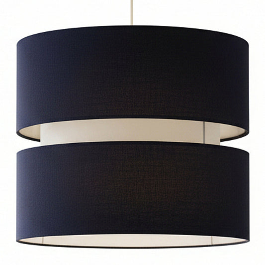 Double Layer Pendant Lampshade, Navy and White, 21.5cm Height x 25.5cm Diameter, Dual ES/BC Fitting (Navy)