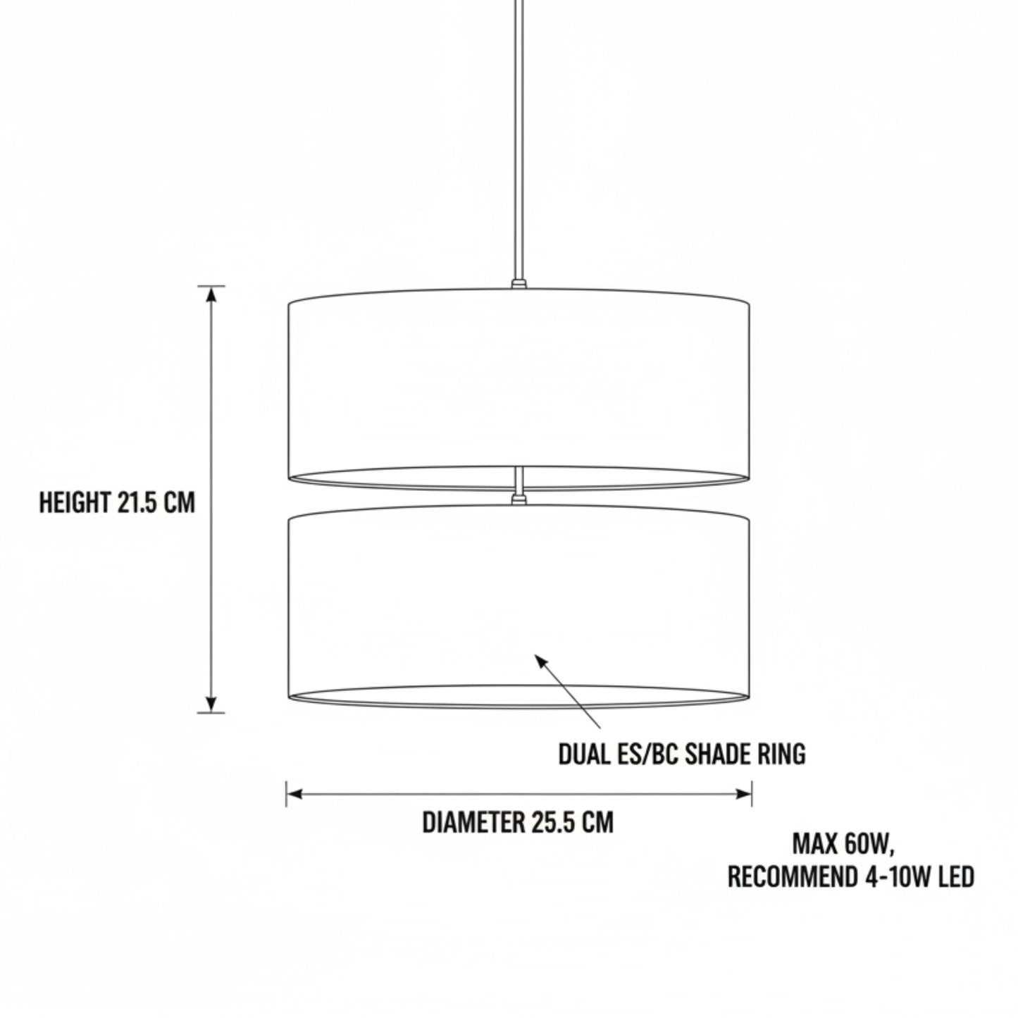 Double Layer Pendant Lampshade, Cream and White, 21.5cm Height x 25.5cm Diameter, Dual ES/BC Fitting (Cream)