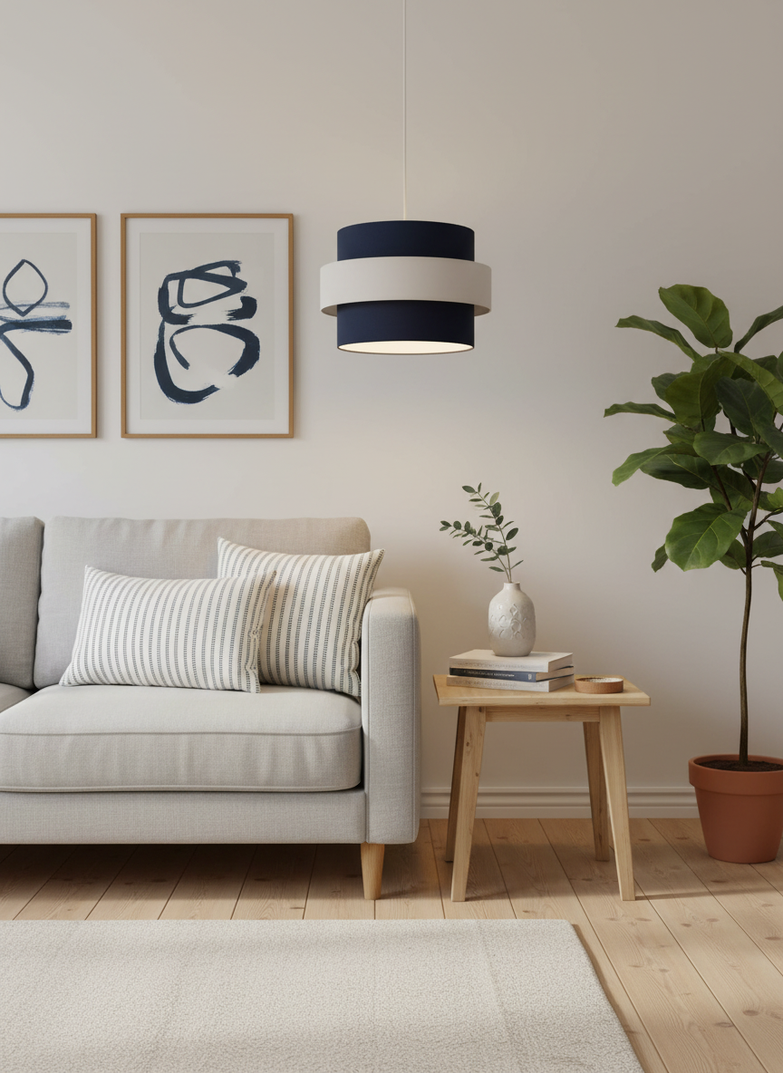 Double Layer Drum Shade 30cm Dia' - Navy and Mist