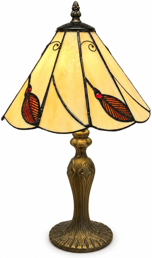 Loxton Lighting Leaf Red Tiffany Lamp 10inch | 41cm Height, Polyresin Base, Inline Switch, 1.5m Cable Included, British 3 Pin Plug [Energy Class A]