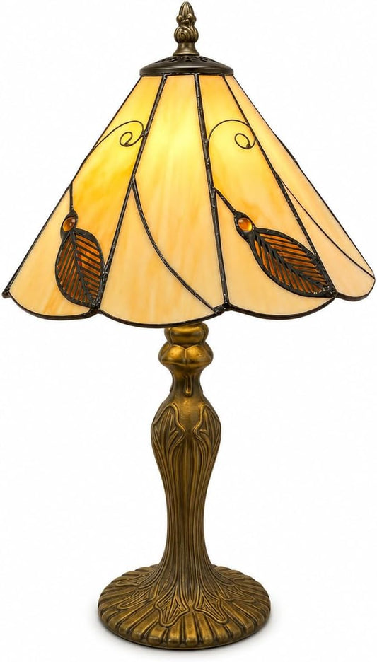 Loxton Lighting Leaf Tiffany Lamp 10inch (Beige - Brown) | 41cm Height, Polyresin Base, Inline Switch, 1.5m Cable Included, British 3 Pin Plug [Energy Class A]