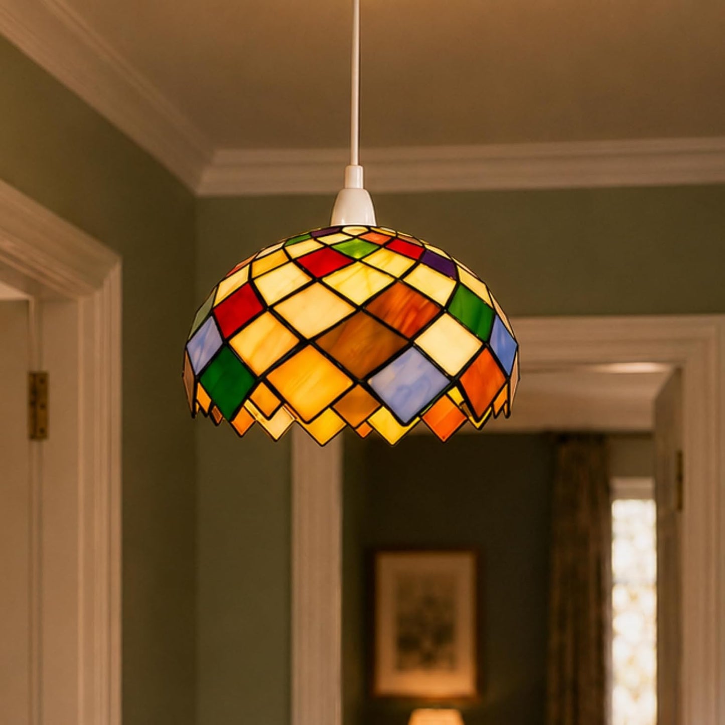 Easy Fit Multi-Colour Patchwork Design Tiffany Glass Pendant Lampshade | Stained Glass