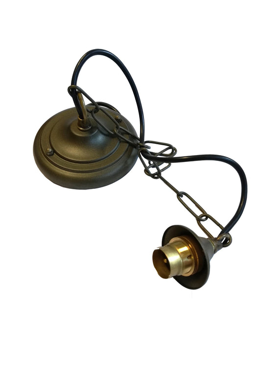 Antique Brass Pendant set for Tiffany Shades Ceiling Rose, 150cm Chain/Wire, Brass Bulb Holder Set