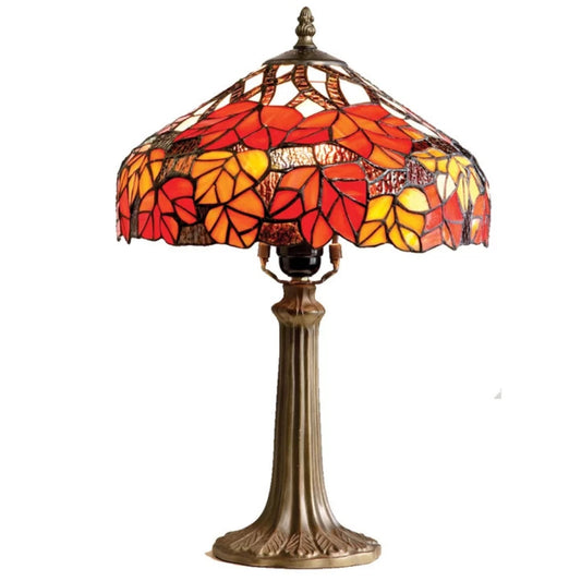 Red & Orange Maple Leaf Tiffany Table Lamp