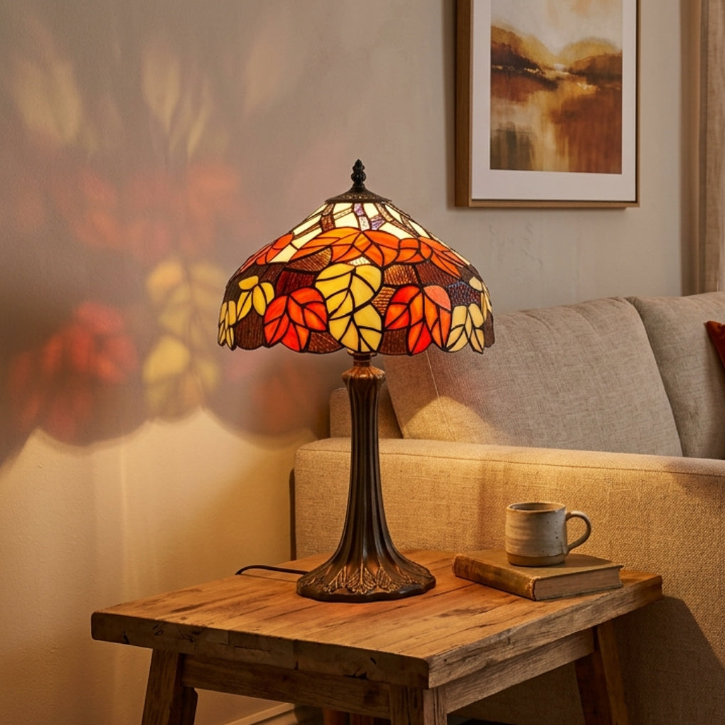 Red & Orange Maple Leaf Tiffany Table Lamp