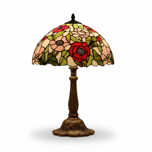 Large Poppy Stained Glass Tiffany Table Lamp Complete for Living Room Bedrooms Hallway Tables