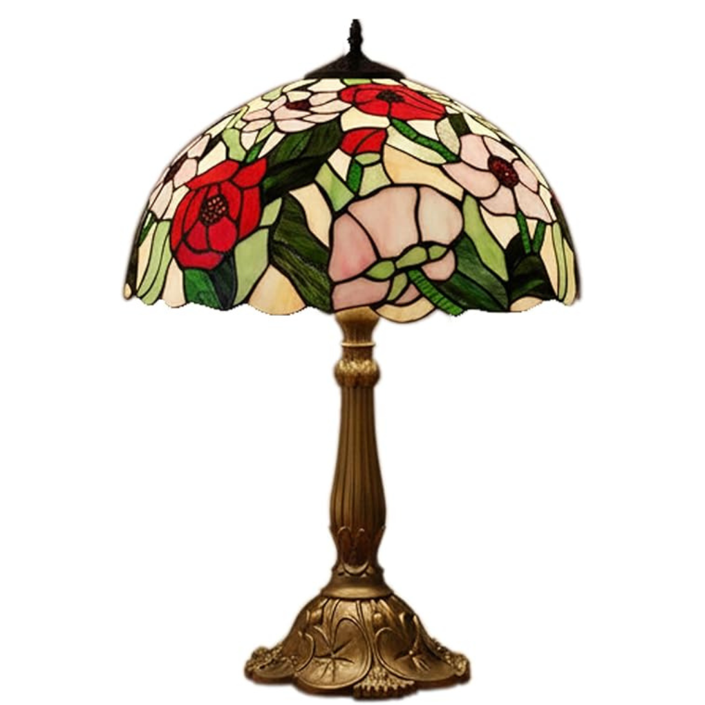 Poppy Stained Glass Tiffany Table Lamp - 12 inch Diameter