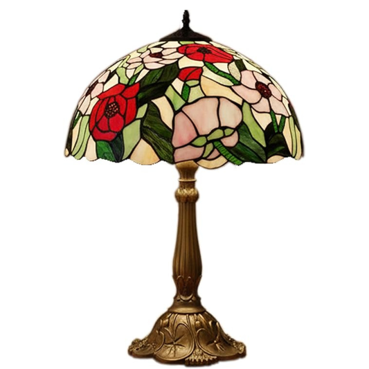 Poppy Stained Glass Tiffany Table Lamp - 12 inch Diameter