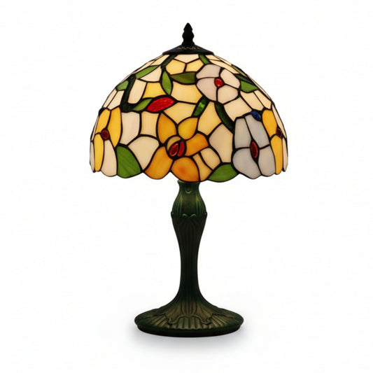 Spring Flower Stained Glass Tiffany Table Lamp for Living Room Bedrooms Hallway Tables - 12 Inch