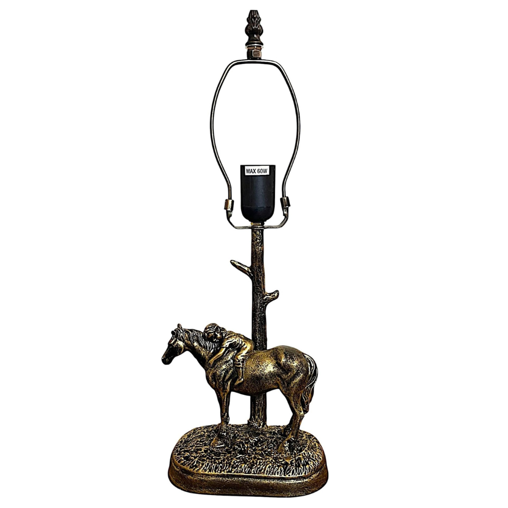 Decorative Horse Table Lamp Base, Bronze Finish, 30.5 cm Tiffany Shade Compatible, Inline Switch