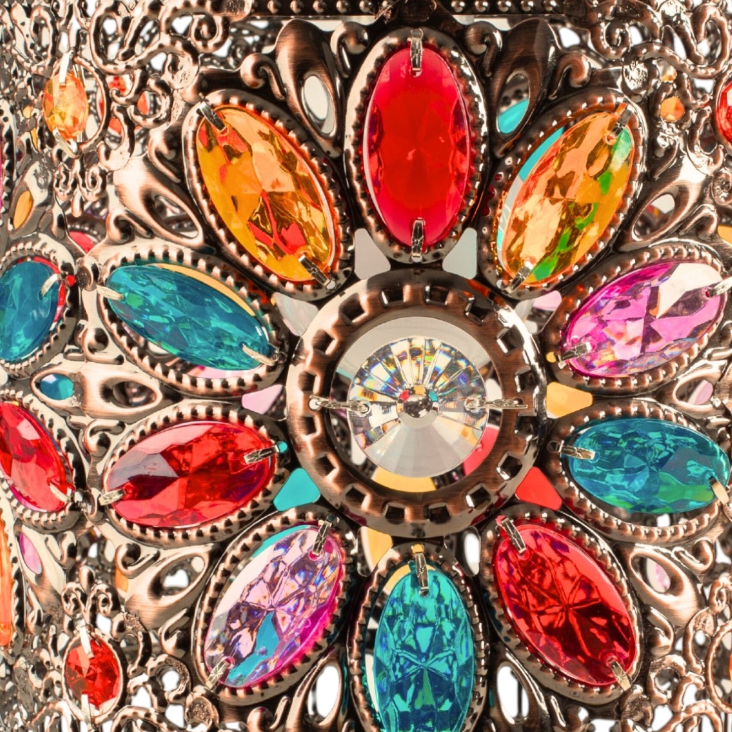 Moroccan Style Jewel Drum in Amber, Blue, Red and Yellow on a Copper Frame - Beautiful Lampshade Pendant for bedrooms, Living Rooms, hallways, Any Room