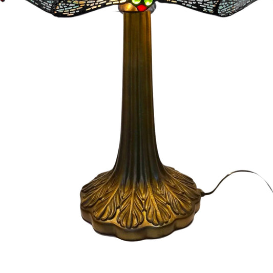 Large Table Lamp Base and Harp with UK Plug, Antique Brass Finish, Height 55cm, 40cm Dia Tiffany Shade Compatible, (L303L for 16' Shade)