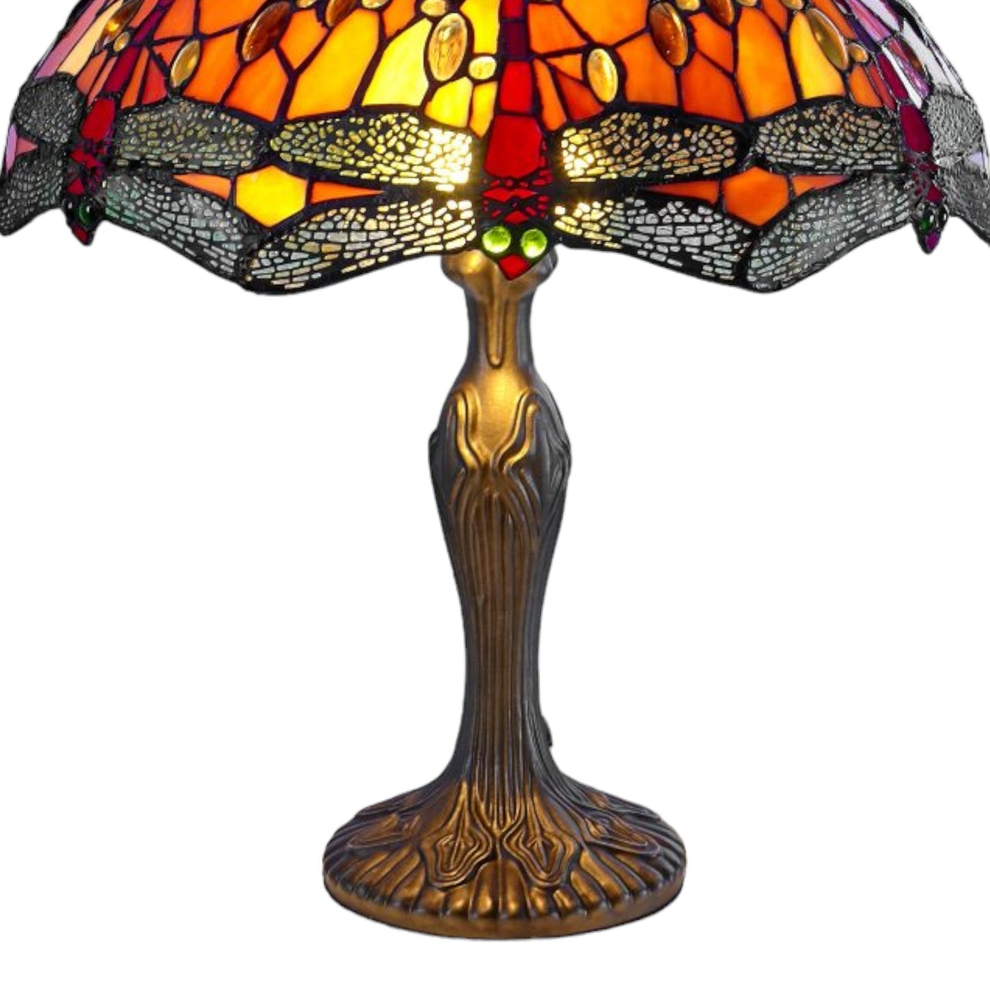 Large Table Lamp Base and Harp with UK Plug, Antique Brass Finish, Height 55cm, 40cm Dia Tiffany Shade Compatible, (L311L for 16' Shade)