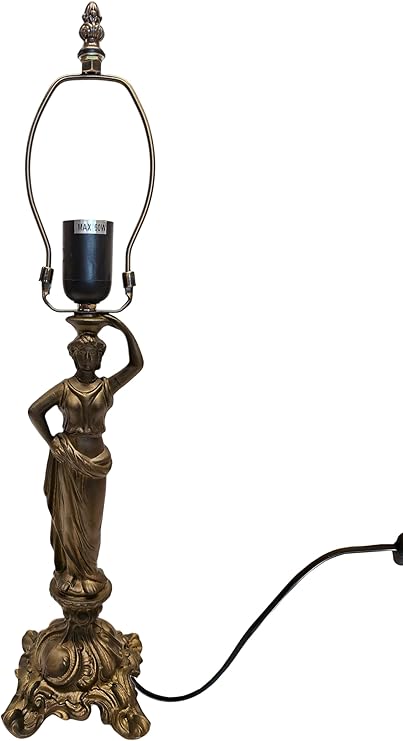 Diana Antique Brass Table lamp Base and Harp with UK Plug, Antique Brass Finish, Height 53cm, 30cm Dia Tiffany Shade Compatible