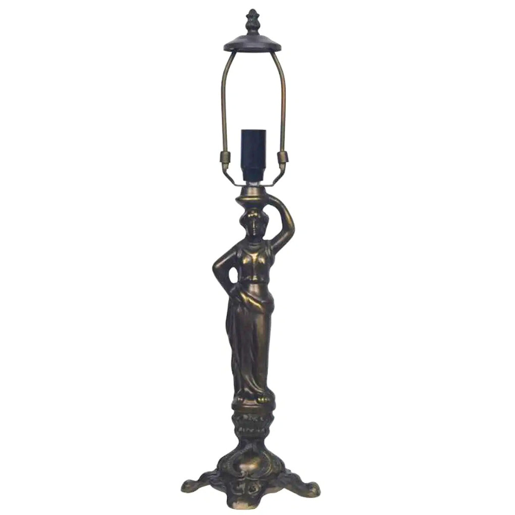 Diana Antique Brass Table lamp Base and Harp with UK Plug, Antique Brass Finish, Height 53cm, 30cm Dia Tiffany Shade Compatible