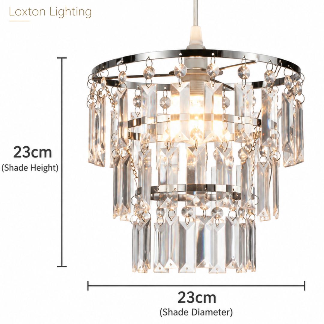 Easy Fit Chrome Crystal Effect Pendant Lamp Shade 23cm