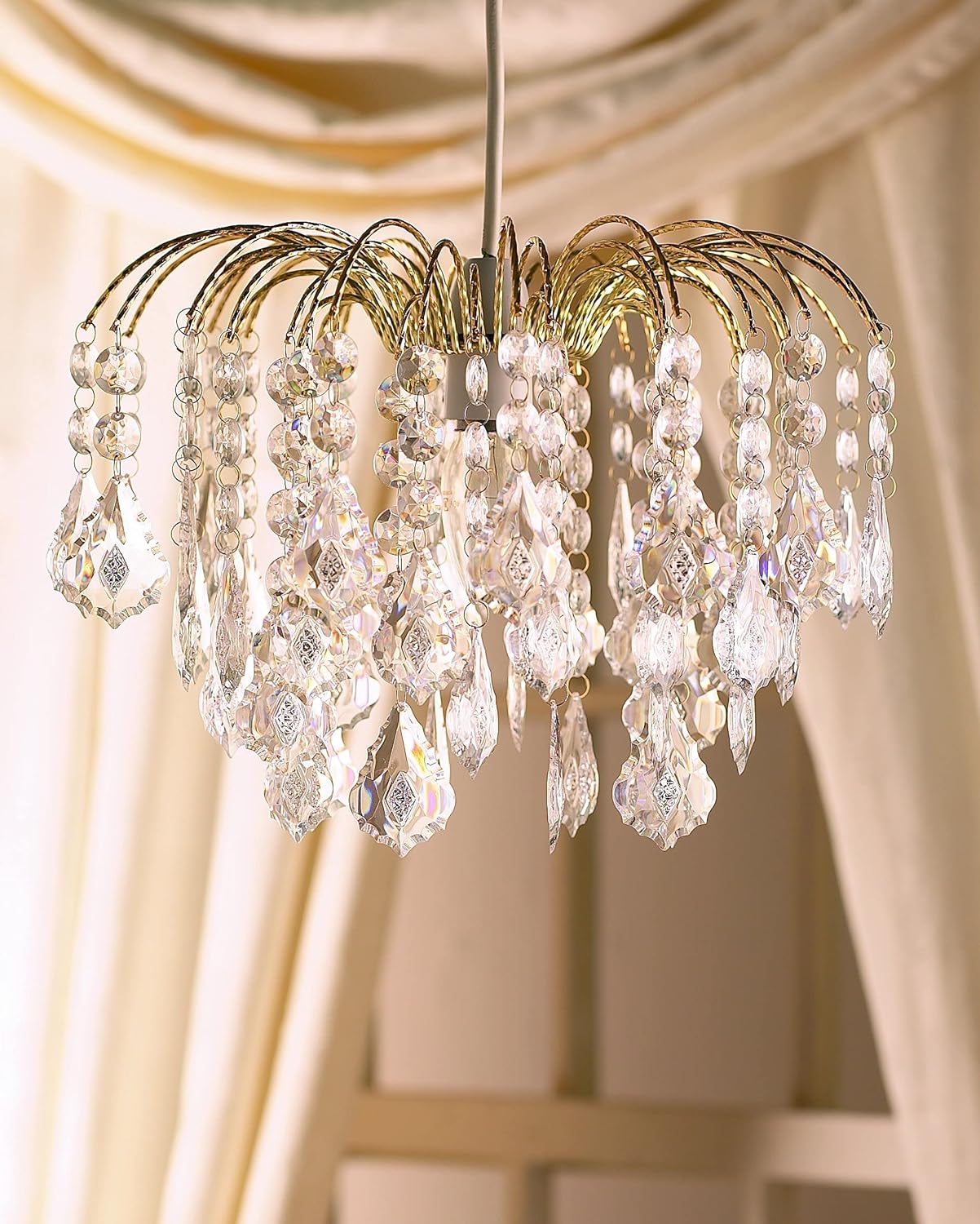Large Easy Fit Gold Crystal Effect Fountain Pendant Lampshade for Ceiling Light