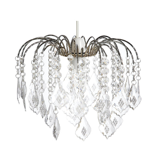 Easy Fit Chrome Crystal Effect Fountain Pendant Lampshade for Ceiling Light - 29cm Diameter