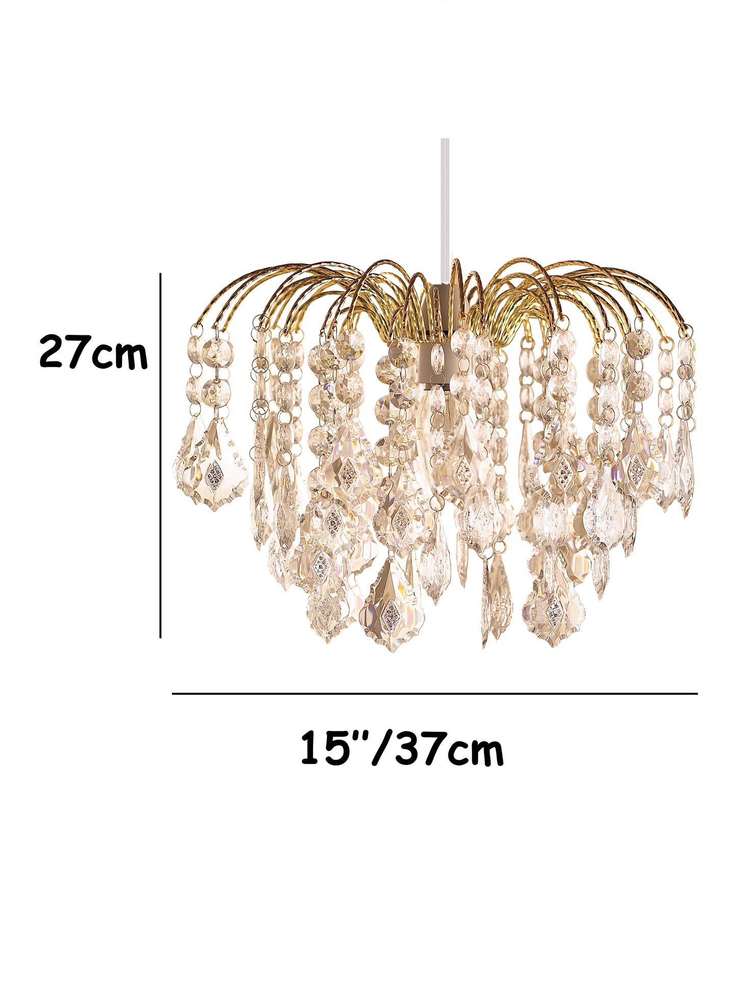 Large Easy Fit Gold Crystal Effect Fountain Pendant Lampshade for Ceiling Light
