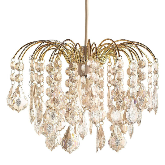 Large Easy Fit Gold Crystal Effect Fountain Pendant Lampshade for Ceiling Light