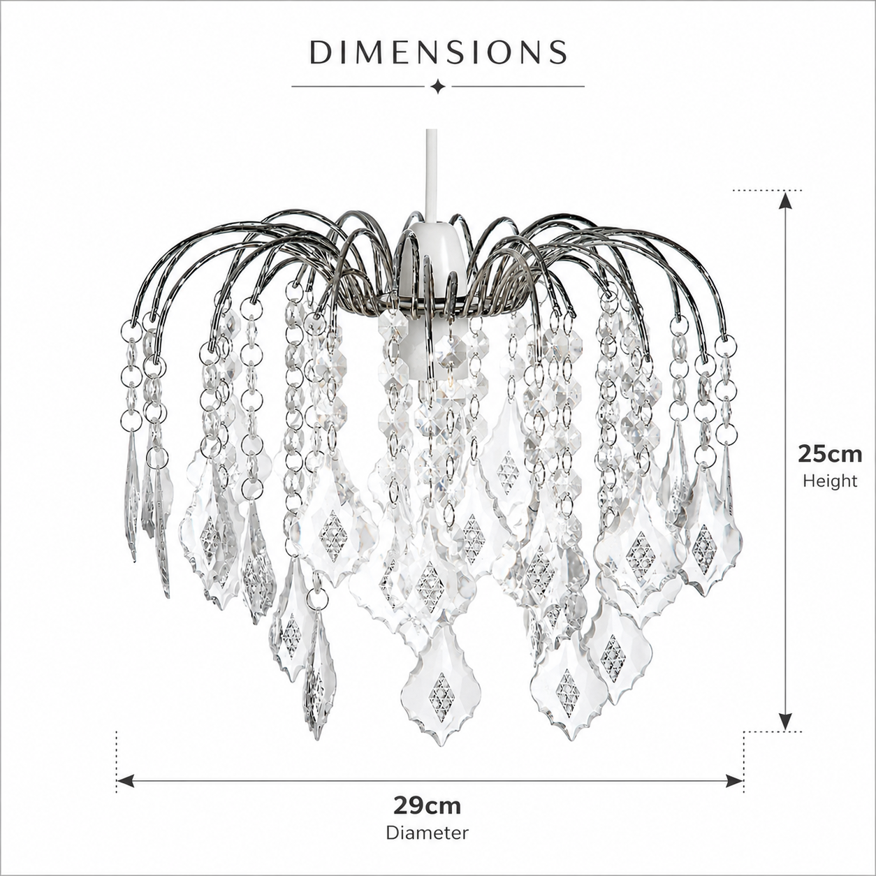 Easy Fit Chrome Crystal Effect Fountain Pendant Lampshade for Ceiling Light - 29cm Diameter
