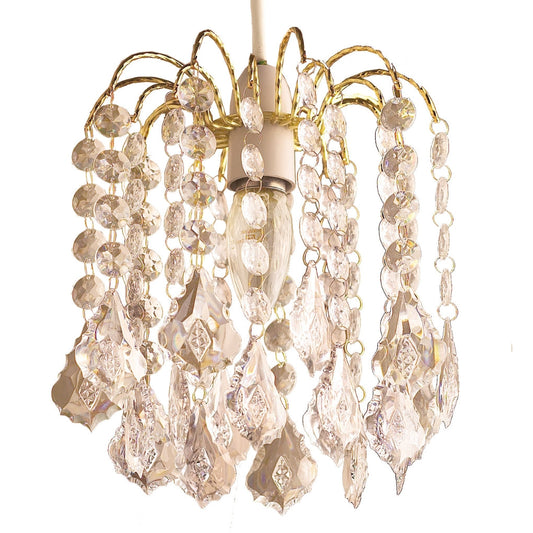 Easy Fit Gold Crystal Effect Fountain Pendant Lampshade for Ceiling Light - 23cm Diameter