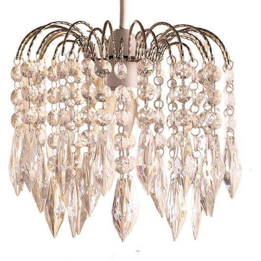 Easy Fit Chrome Crystal Effect Fountain Pendant Lampshade (3 Tier - 28cm Dia')