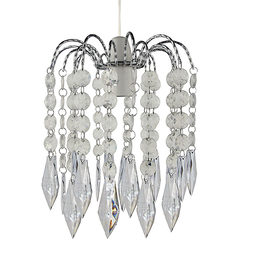 Easy Fit Chrome Crystal Effect Fountain Pendant Lampshade (2 Tier - 20cm Dia')