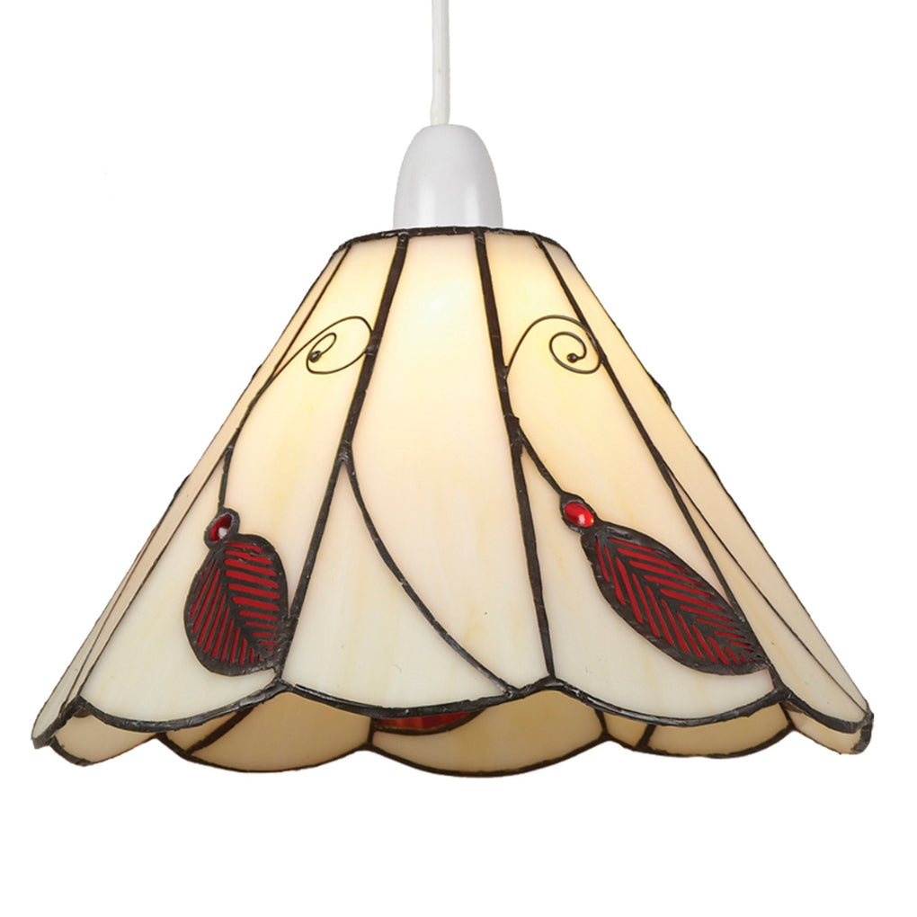 Tiffany Style Pendant Light Shade, 25 cm, Beige Leaf Design, Scalloped Glass (Red)