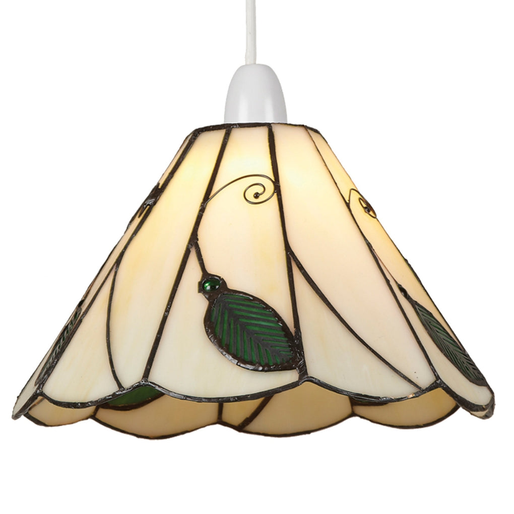 Tiffany Style Pendant Light Shade, 25 cm, Beige Leaf Design, Scalloped Glass (Green)