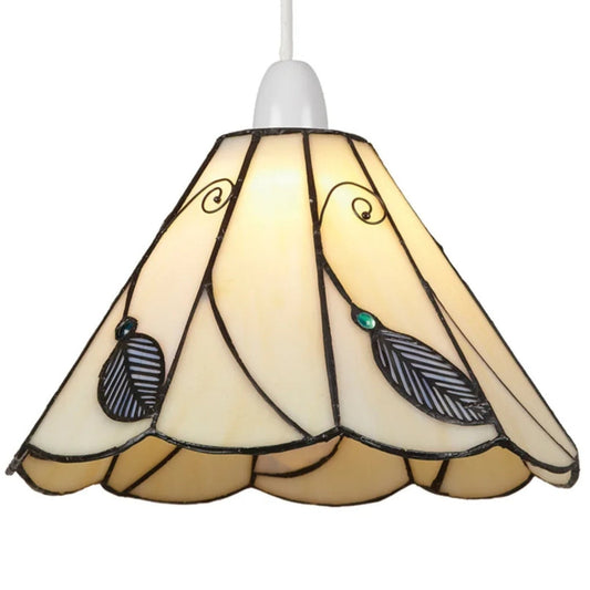 Tiffany Style Pendant Light Shade, 25 cm, Beige Leaf Design, Scalloped Glass (Blue)
