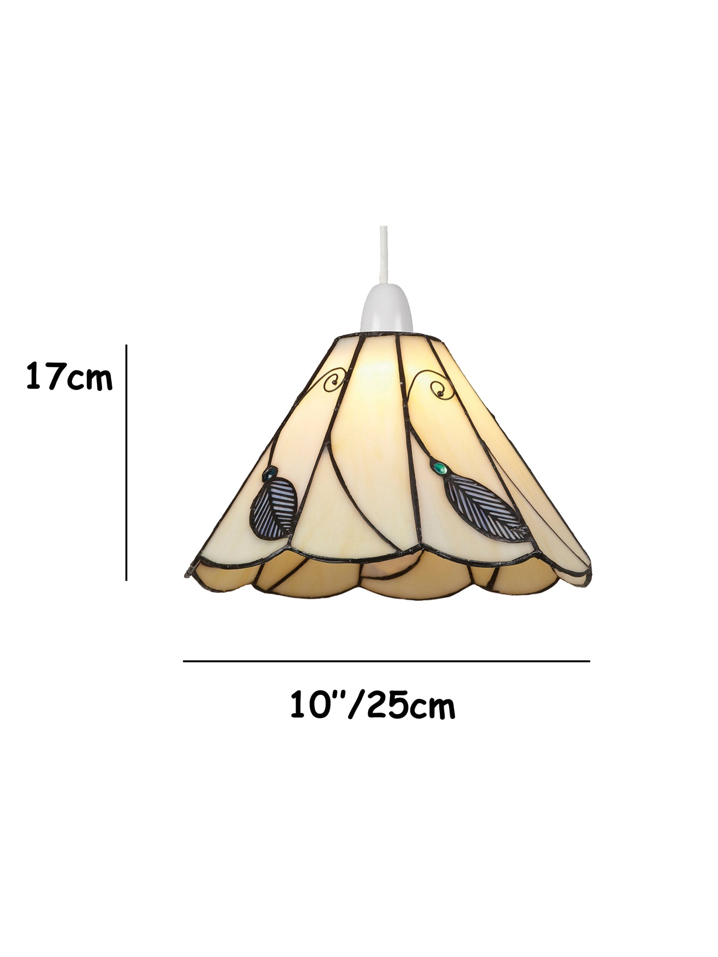 Tiffany Style Pendant Light Shade, 25 cm, Beige Leaf Design, Scalloped Glass (Blue)