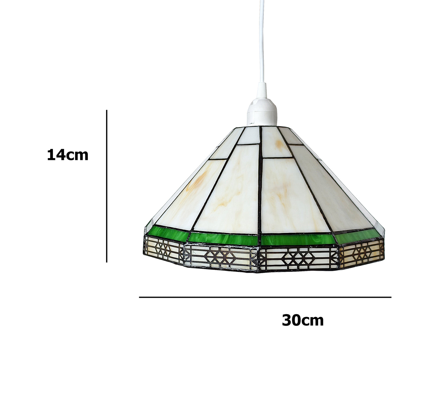 Mission Style Tiffany Shade, 30cm Diameter, Beige and Green Stained Glass, E27/B22 Compatible
