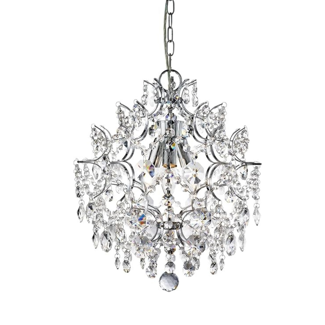 45cm Diameter Chrome Crystal Sphere Chandelier Ceiling Fitting - 3 Light E14 Fitting Ideal for Living Rooms, Hallways, Reception Rooms
