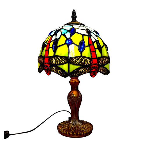 Classic Tiffany Style Table Lamp, 20cm Stained Glass Dragonfly Shade, 37cm Height, Orange (Blue Green)