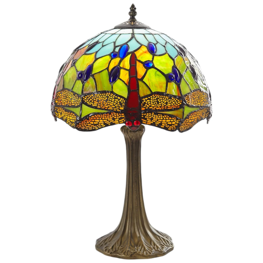 Classic Blue Green Dragonfly Tiffany Stained Glass Table Lamp - 12 inch Diameter - Great for Living Rooms, Hallways, and Bedrooms