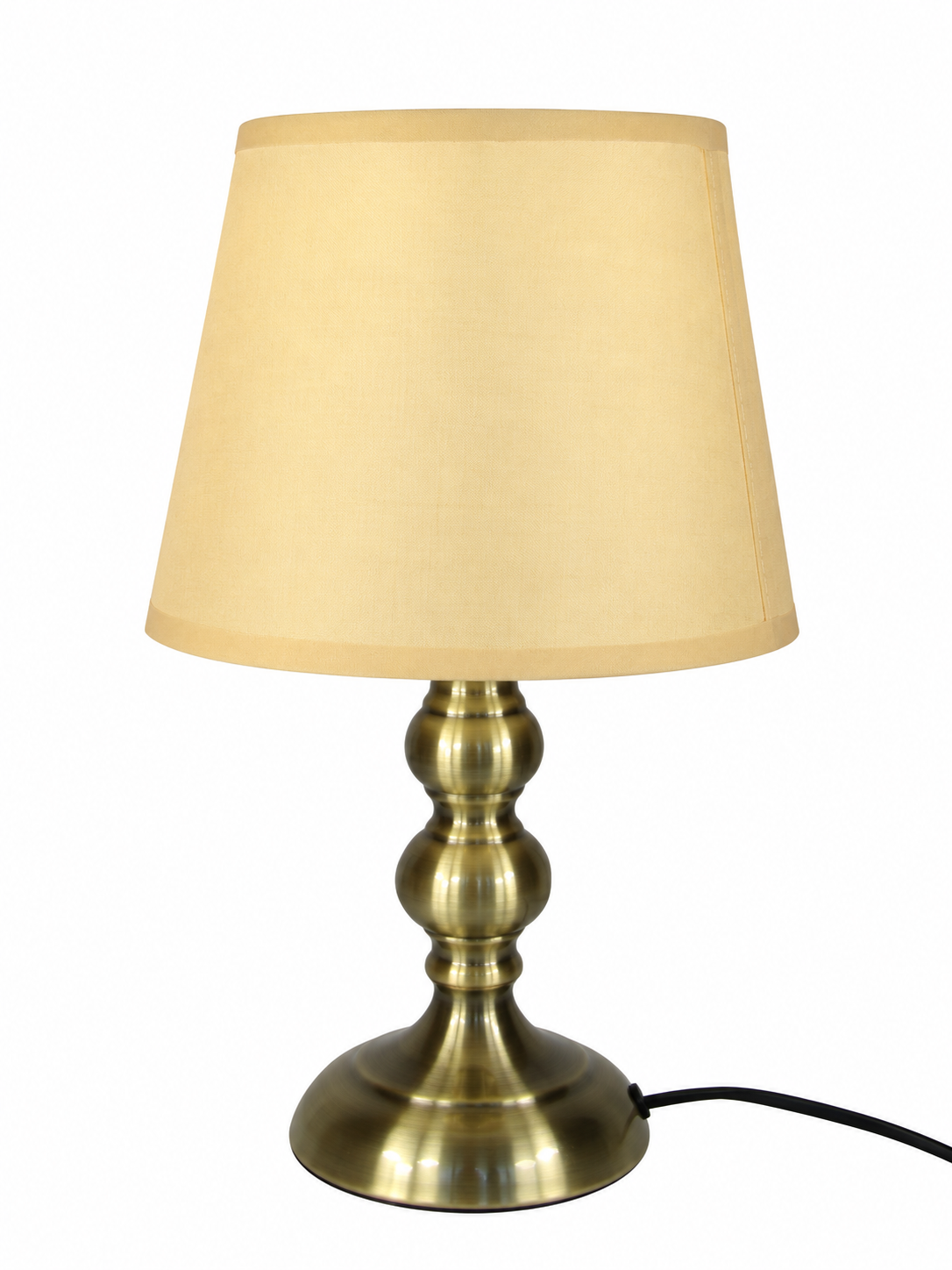 Mini Antique Brass Table Lamp with Beige Shade [Energy Class A] E27 Bulb Holder, In-Line Switch, 30cm Total Height, 1.5m Cable, UK 3-Pin Plug
