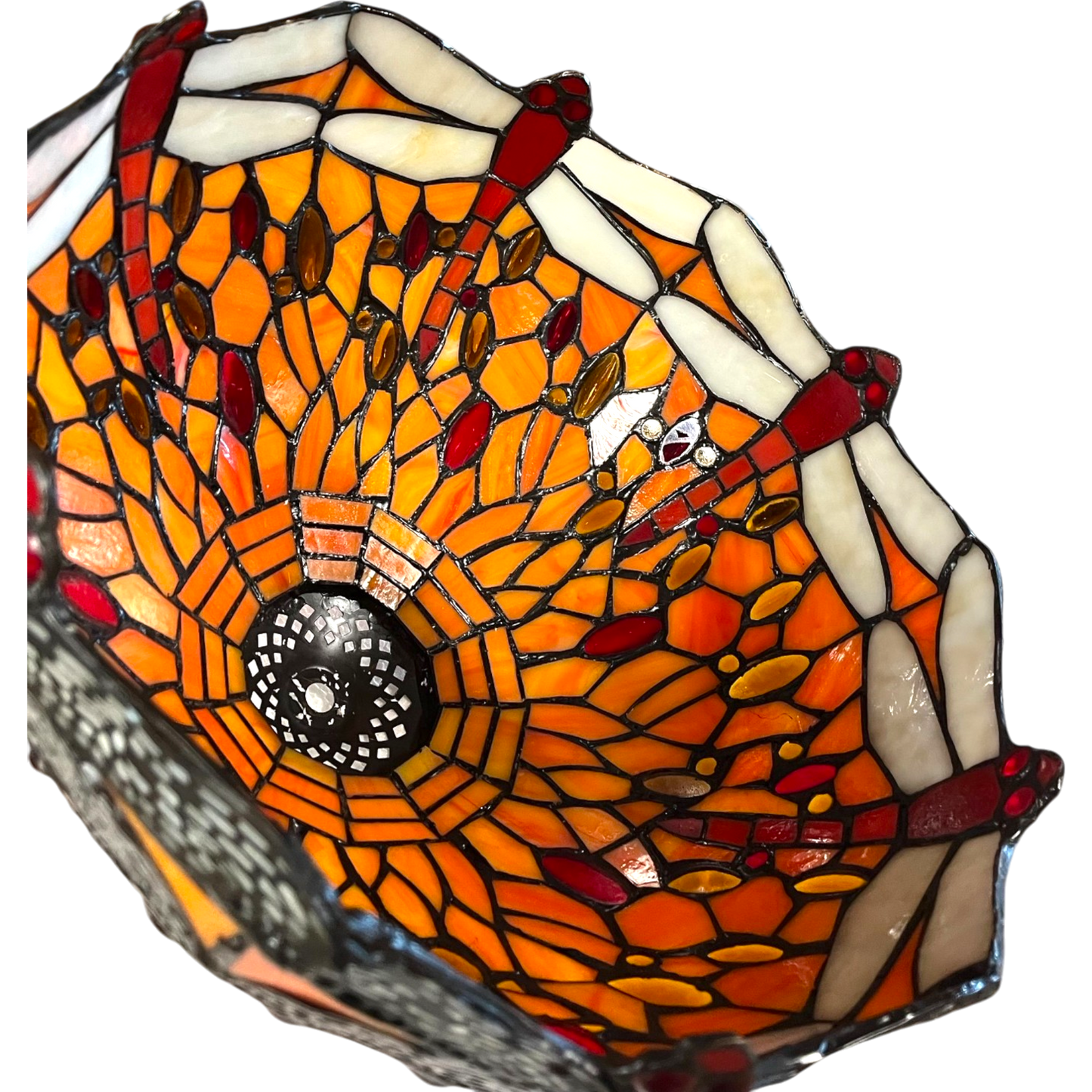 Tiffany Style Dragonfly Stained Glass Lampshade, 30 cm Diameter, Aqua Blue, 10 mm Ring (Shade Only)